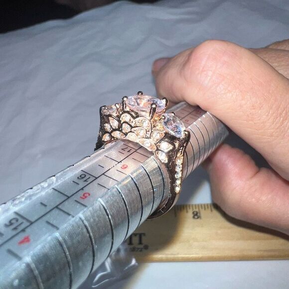 Rose Gold Tone Side Profile CZ Engagement/Cocktail Ring - Picture 7 of 7